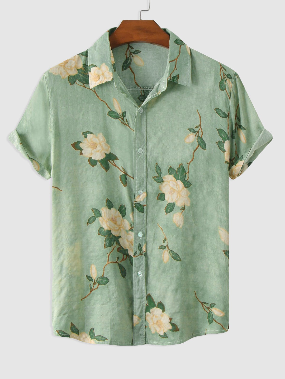 Mens Vintage Flowers Pattern Print Casual Shirt