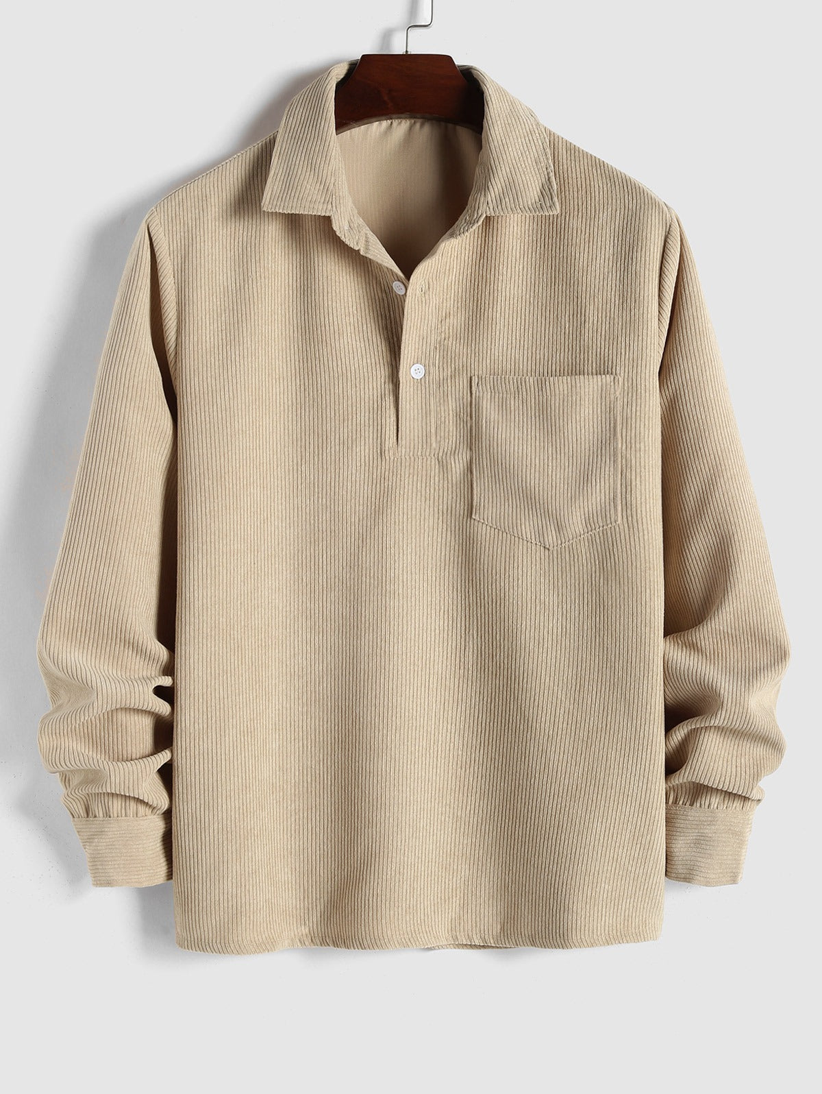 Mens Half Button Corduroy Long Sleeves Shirt