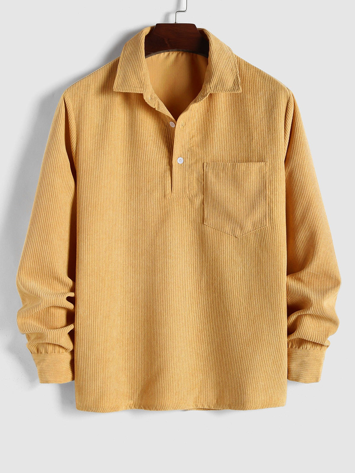 Mens Half Button Corduroy Long Sleeves Shirt