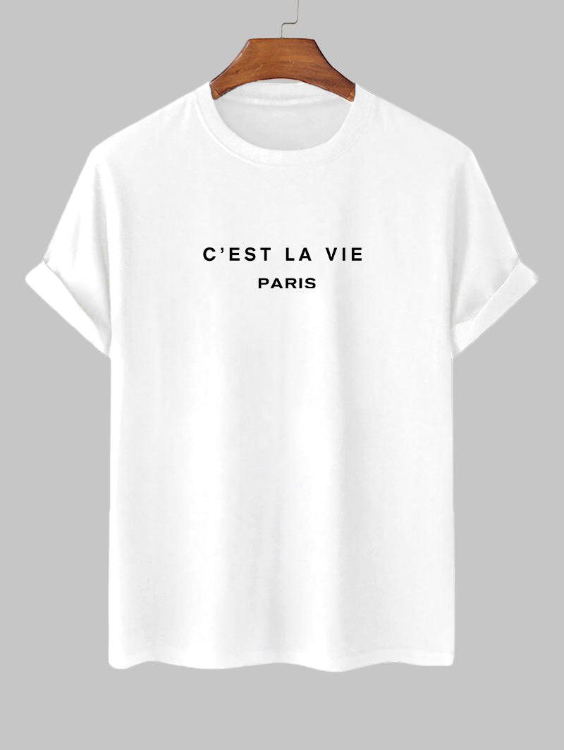 Mens C'EST LA VIE Letter Printed Casual T-shirt