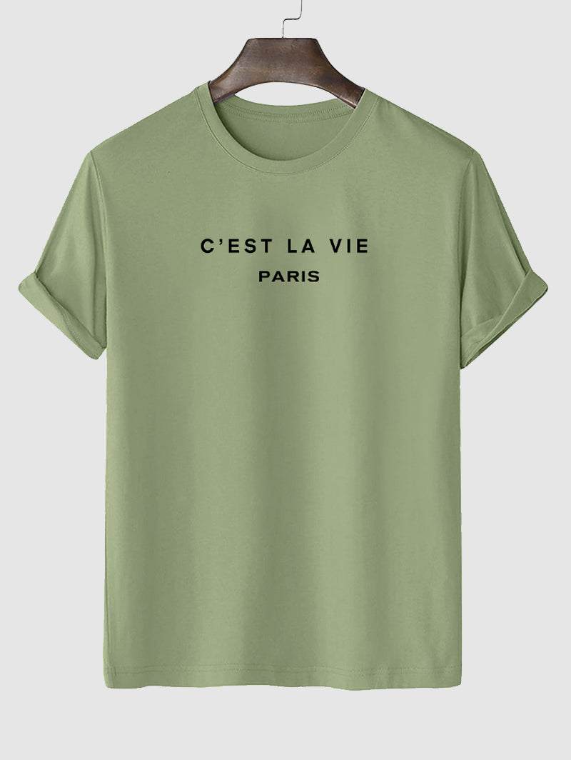 Mens C'EST LA VIE Letter Printed Casual T-shirt