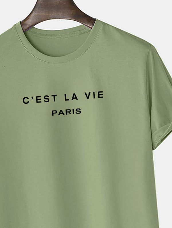 Mens C'EST LA VIE Letter Printed Casual T-shirt