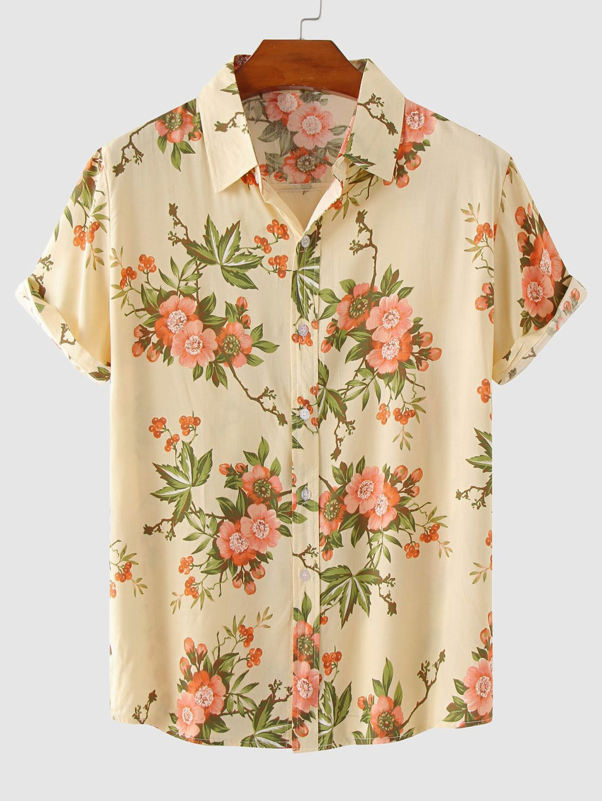 Mens Fresh Style Flowers Pattern Vacation Shirt