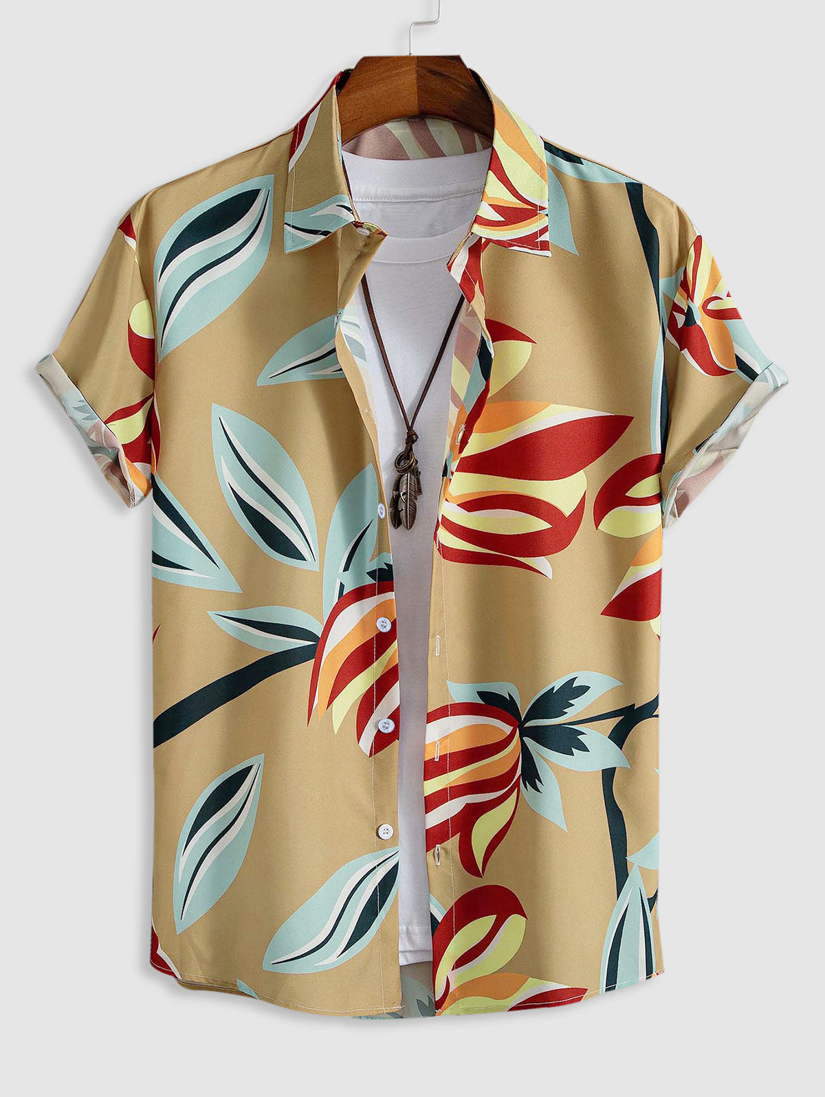 Mens Leaves Print Hawaii Shirt