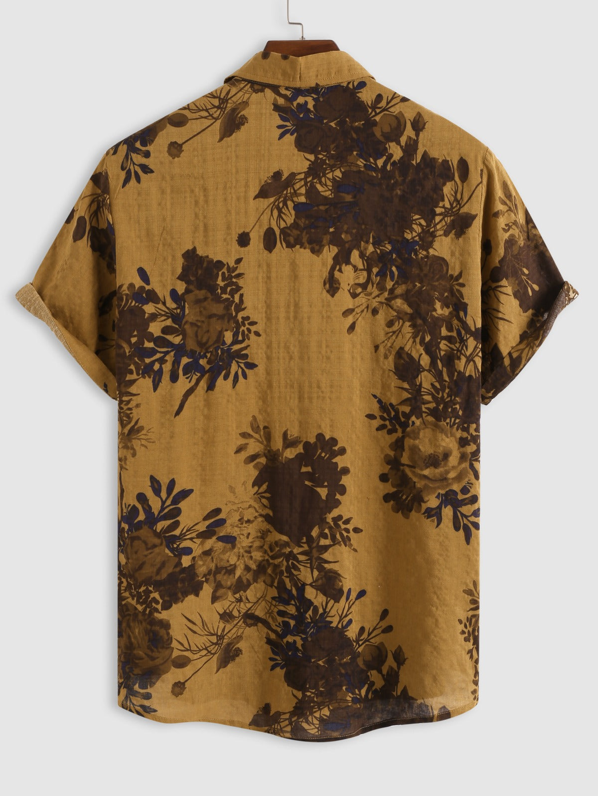 Mens Retro Floral Leaf Print Cotton Vacation Shirt