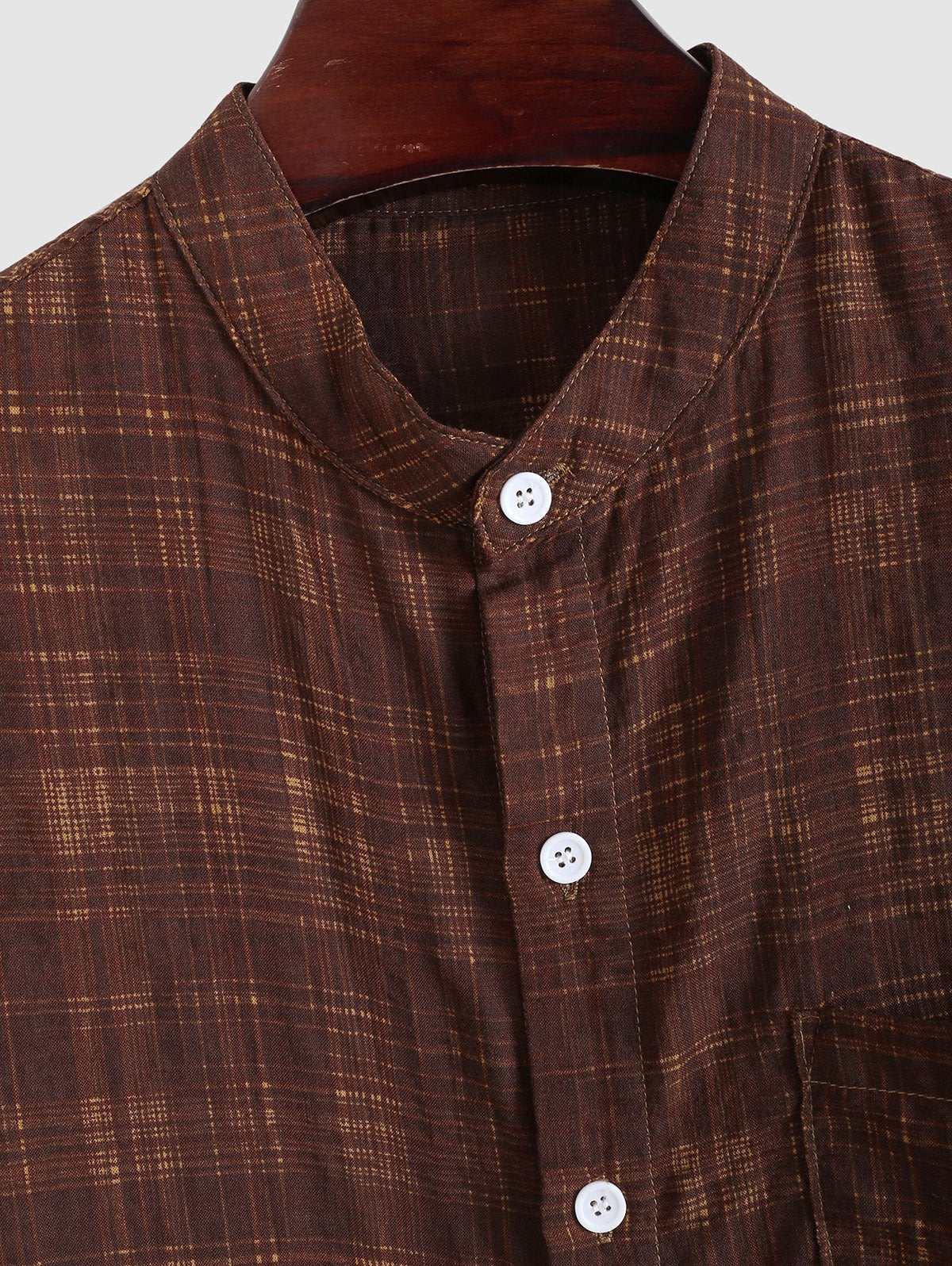 Mens Vintage Plaid Pattern Cotton and Linen Textured Casual Shirt