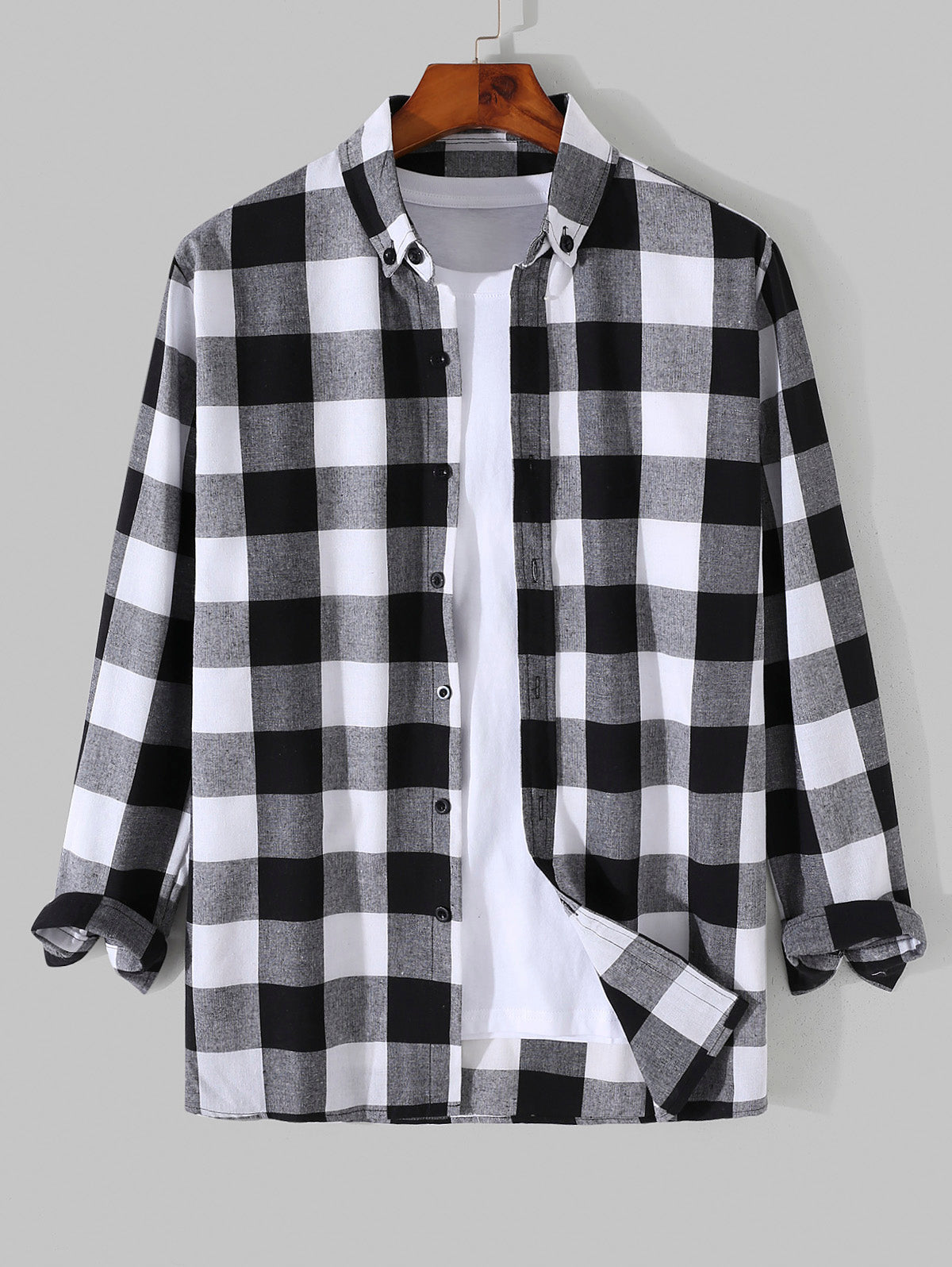 Mens Classic Plaid Pattern Long Sleeves Casual Shirt