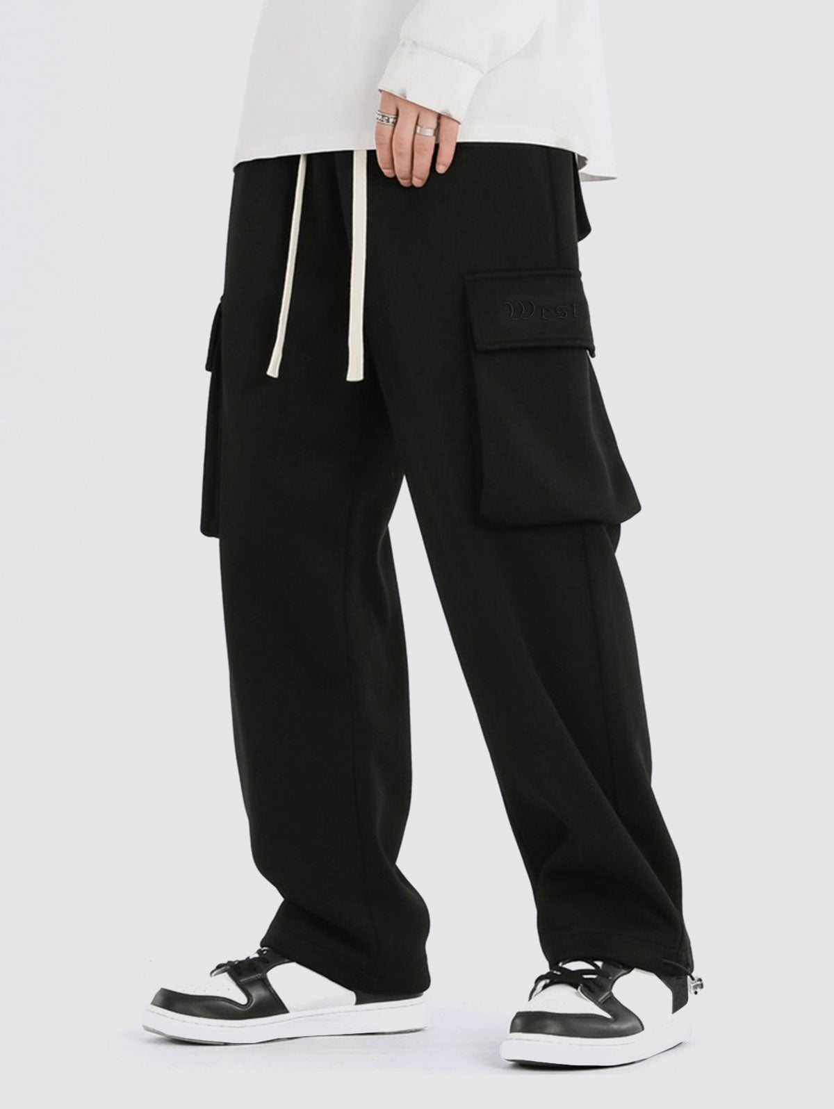 Letter Embroidered Multi Pockets Design Drawstring Cargo Pants