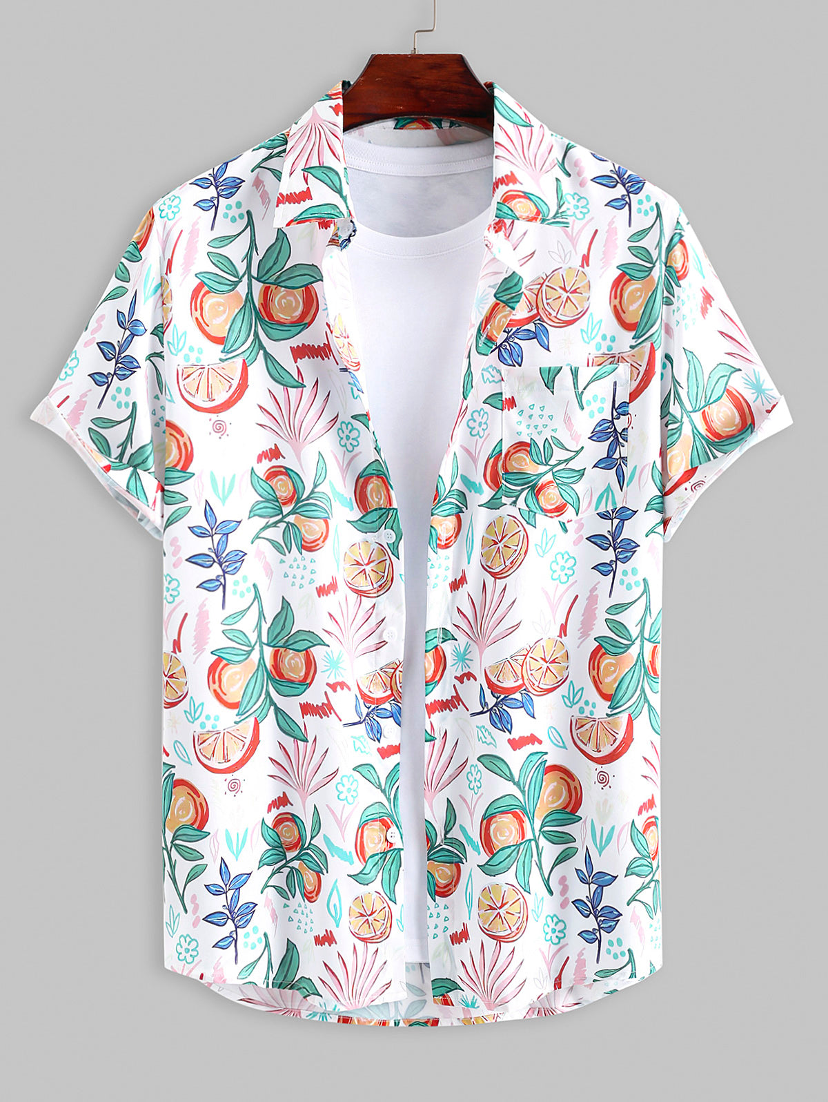 Mens Tropical Fruit Floral Leaf Print Vacation Shirt