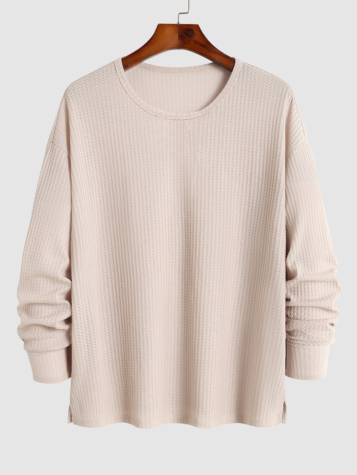 Men's Casual Daily Solid Color Semi-sheer Textured Knit Notched Collar Long Sleeves T-shirt