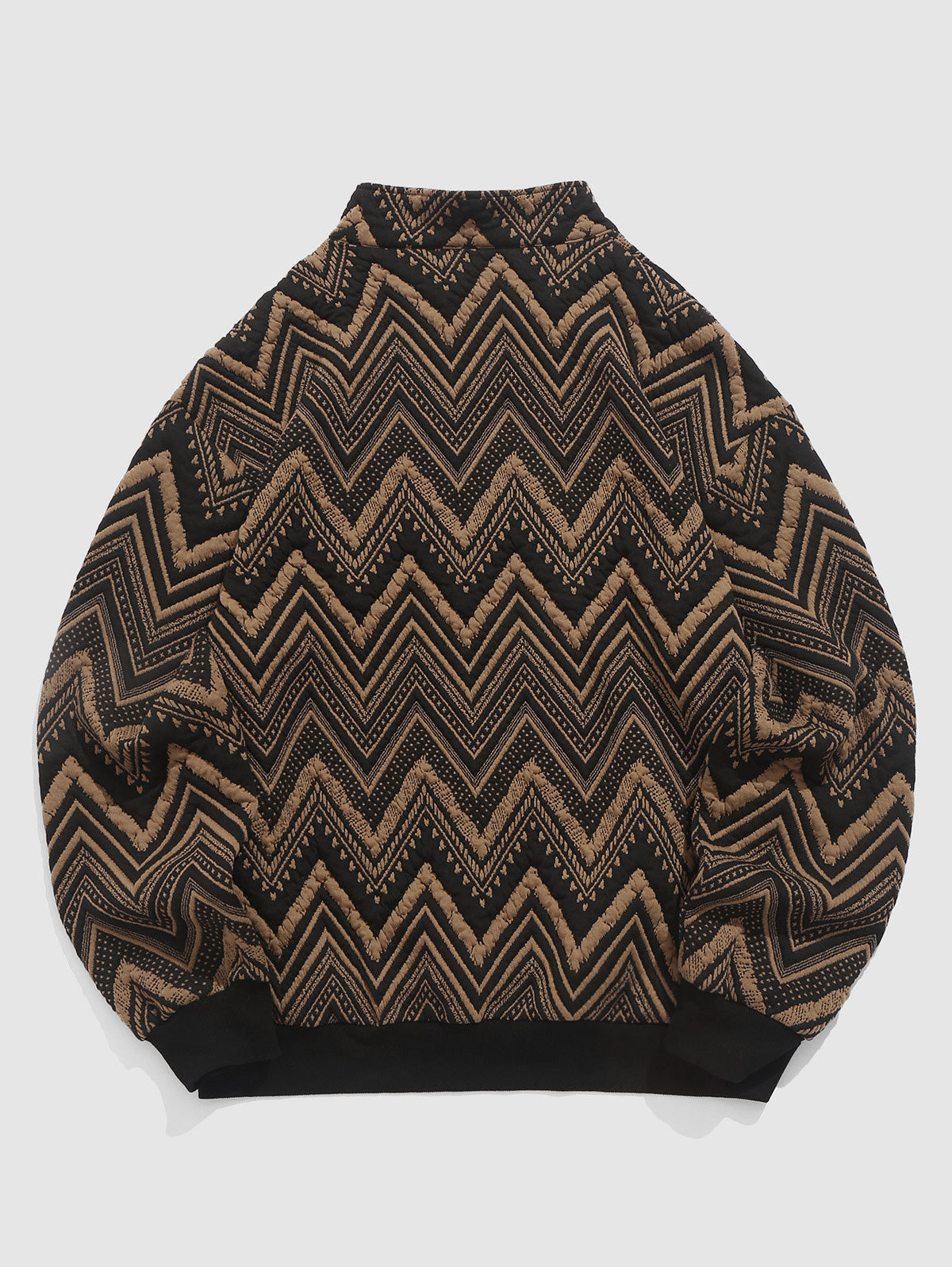 Men's Front Pocket Mock Neck Ethnic Style Zig Zag Jacquard Textured Quarter Zip Sweatshirt