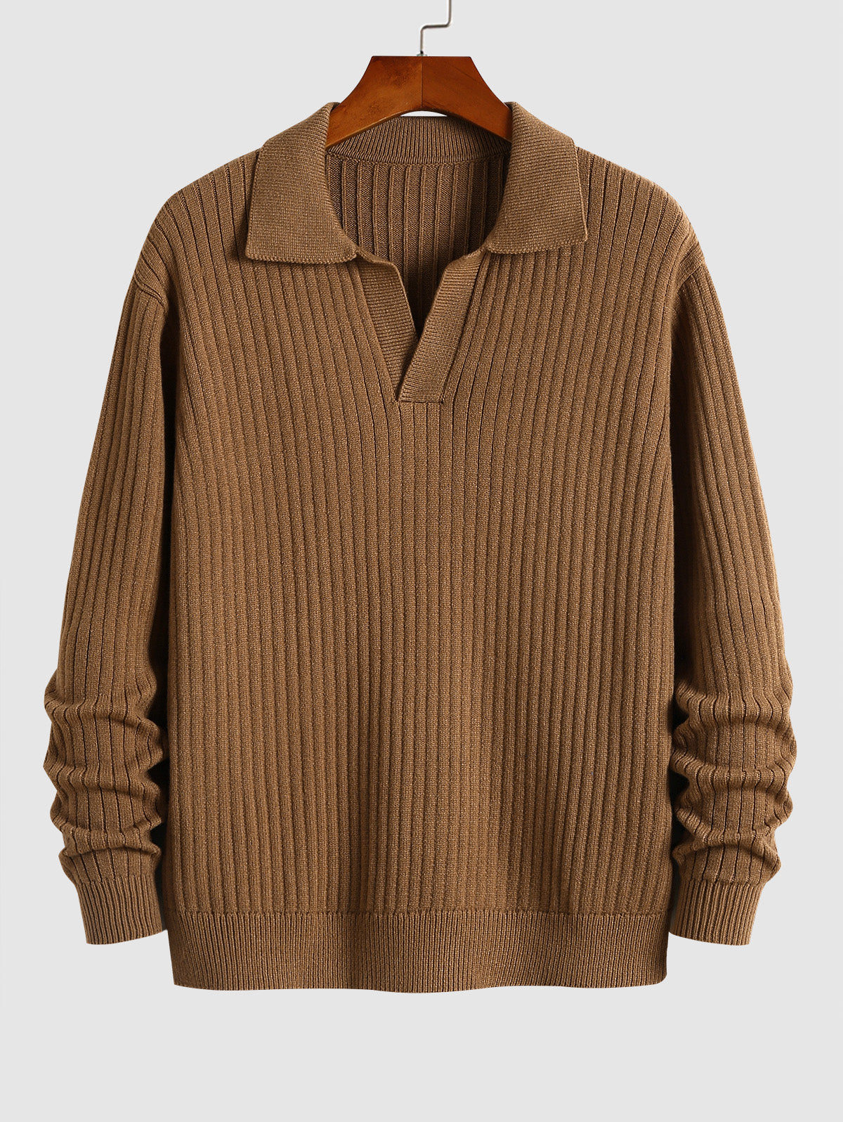 Men's Basic Minimalist Style Solid Color Notched Collar Knitted Casual Pullover Sweaters