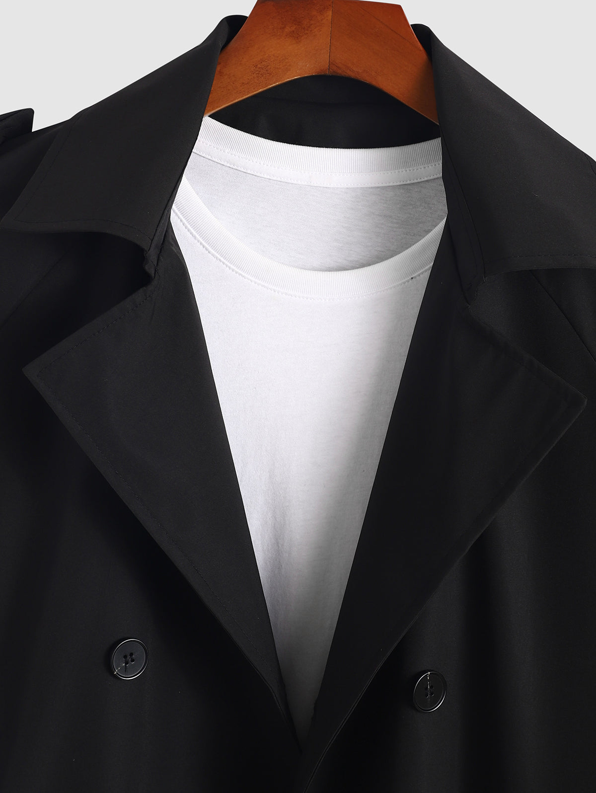 Men's Basic Minimalist Lapel Collar Belted Pocket Double-breasted Solid Color Trench Coat