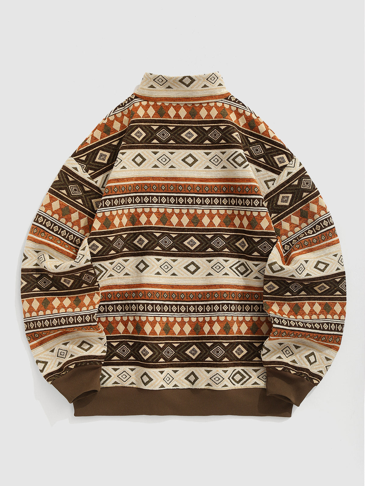 Men's Ethnic Aztec Geometric Jacquard Flocking Quarter Zip Stand Collar Woolen Pullover Sweatshirt