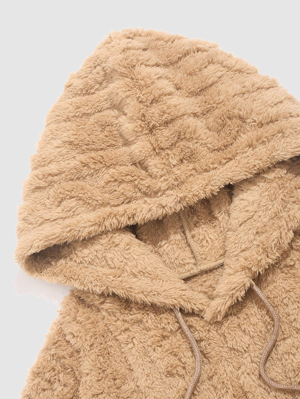 Men's Casual Geometric Textured Faux Fur Teddy Fluffy Kangaroo Pocket Hoodie