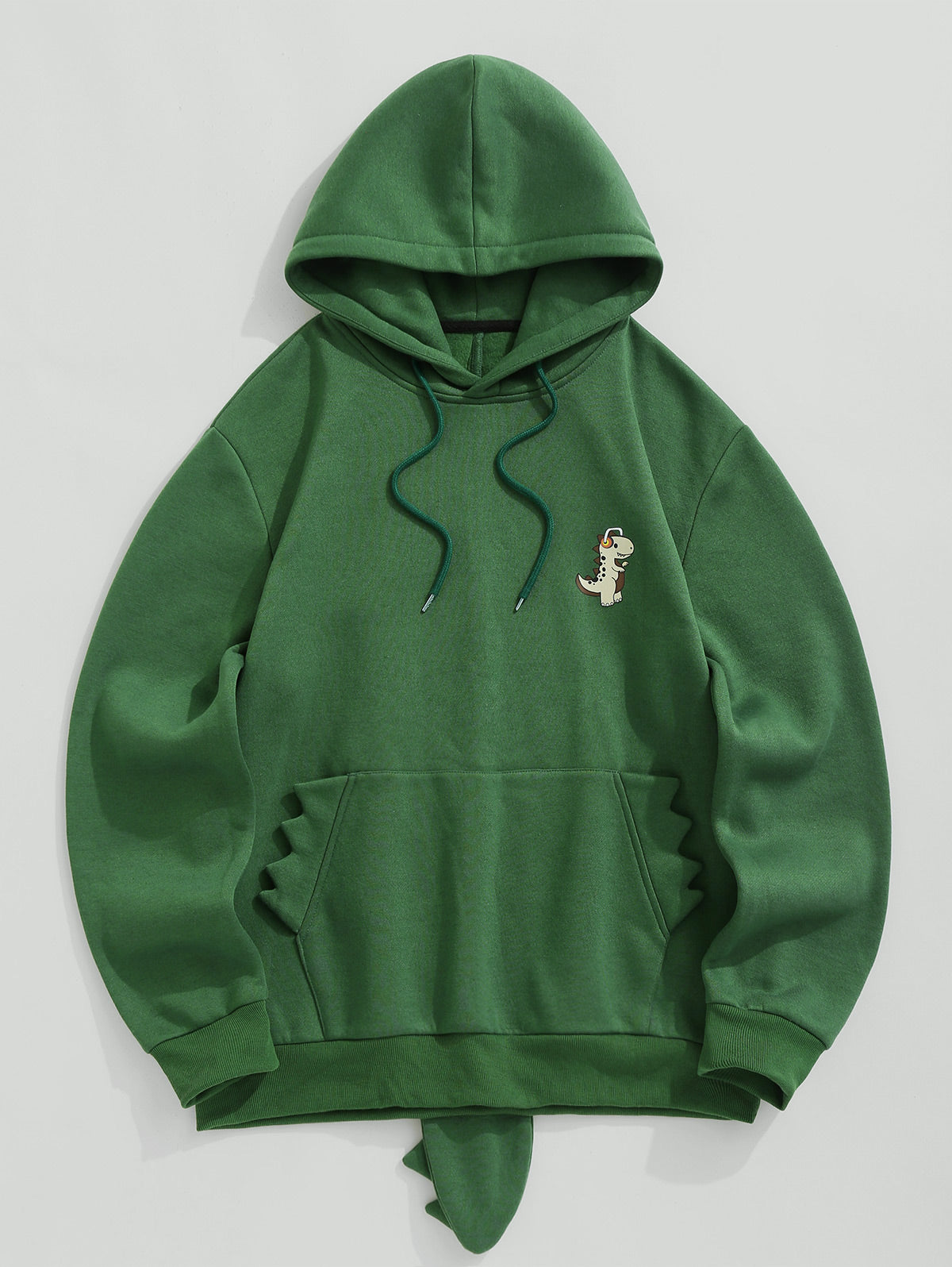 Men's Cute Dinosaur Shape Kangaroo Pocket Fleece-lined Pullover Hoodie