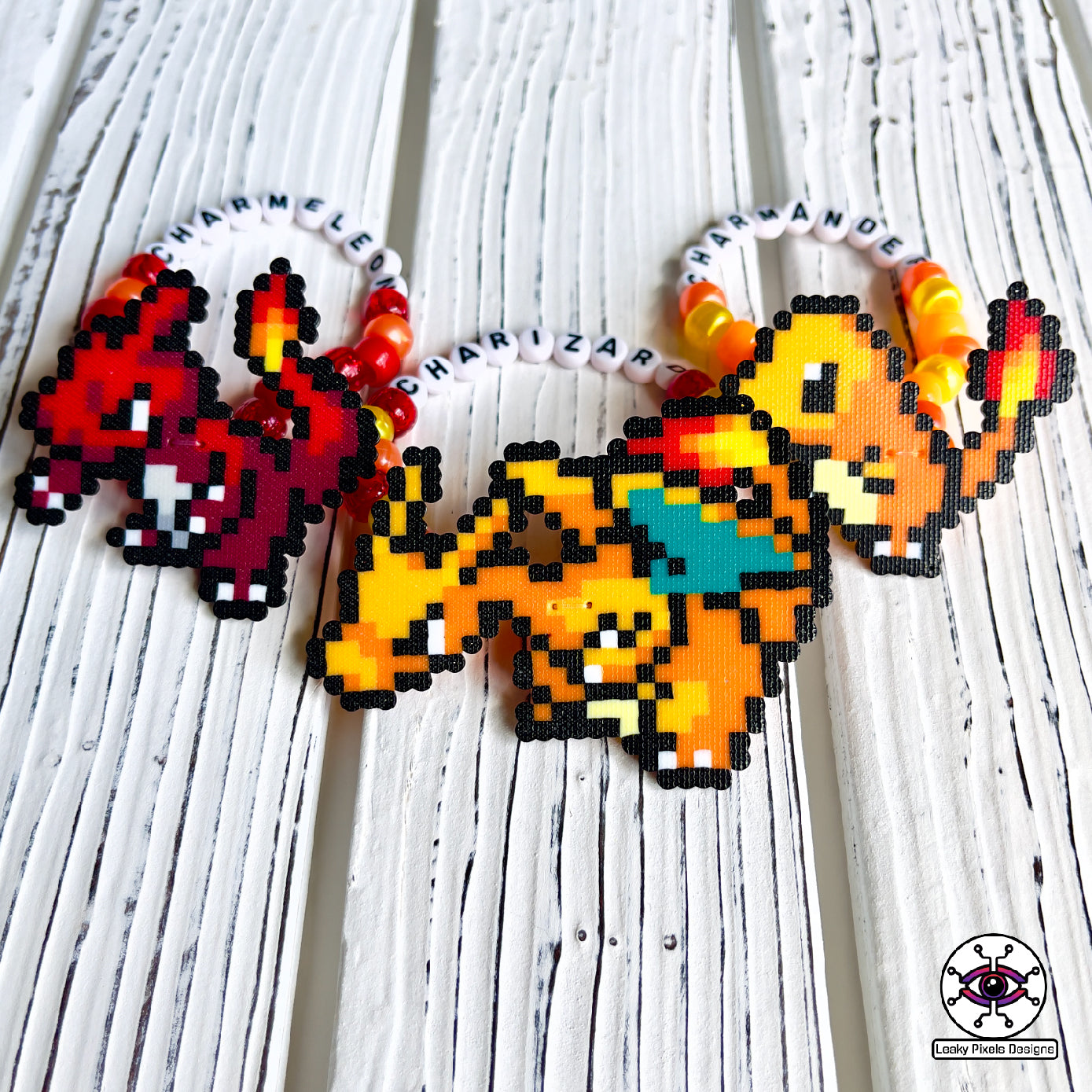 Charmander Charmeleon and Charizard Perler Bracelets