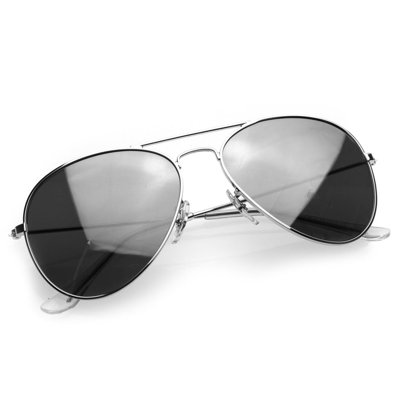 Mirrored Aviators Silver Metal Aviator Sunglasses - sunglass.la