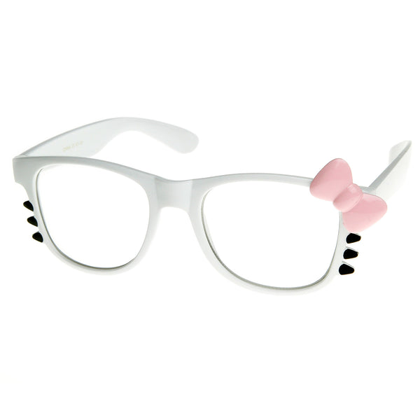 Womens Retro Fashion Kitty Clear Lens Glasses W Bow And Whiskers Sunglass La