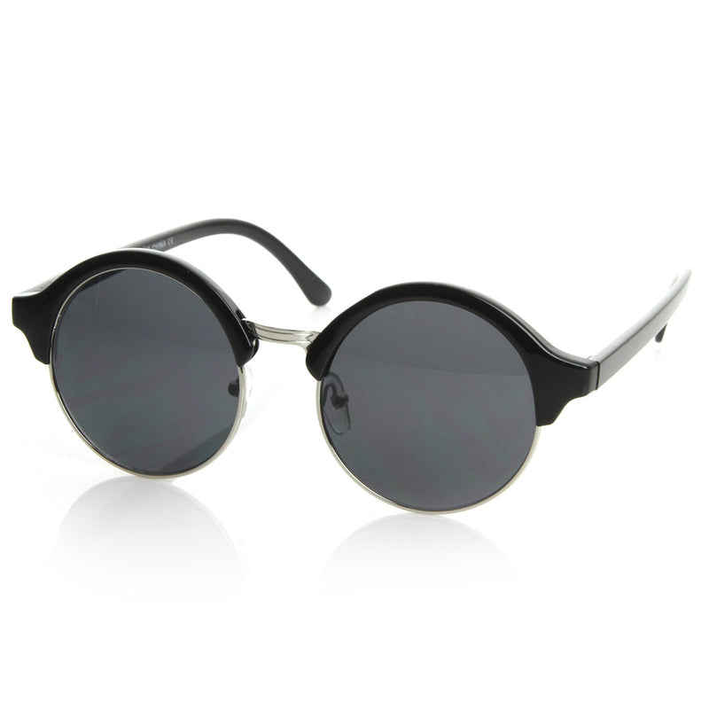 Vintage Inspired Classic Half Frame Semi-Rimless Round Circle Sunglass ...