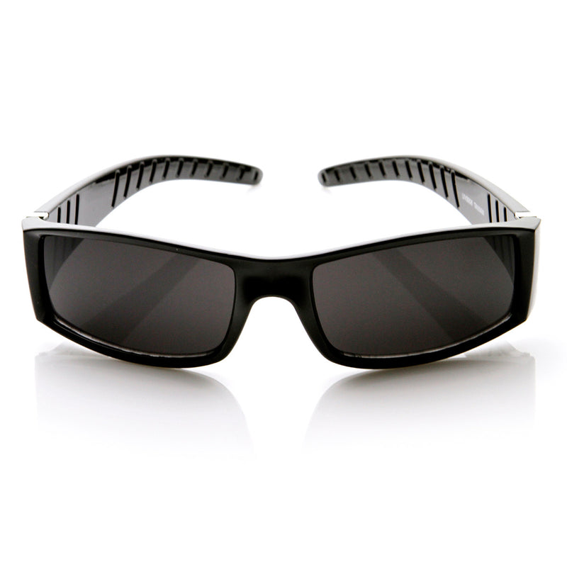 High Quality Rectangular Super Dark Lens Sports Wrap Sunglasses