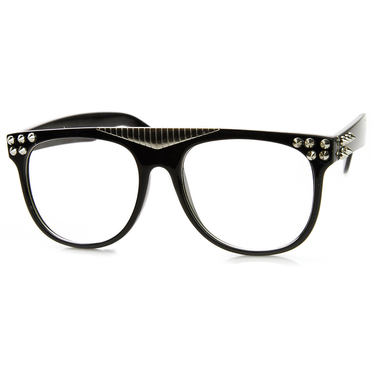Spiked Accented Super Retro Flat Top Clear Lens Horn Rimmed Glasses ...