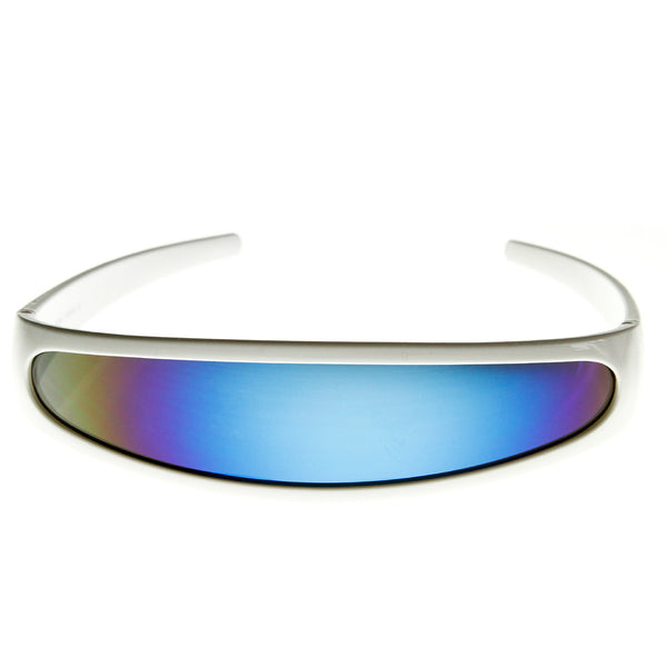 Futuristic Narrow Cyclops Color Mirrored Lens Visor Sunglasses ...