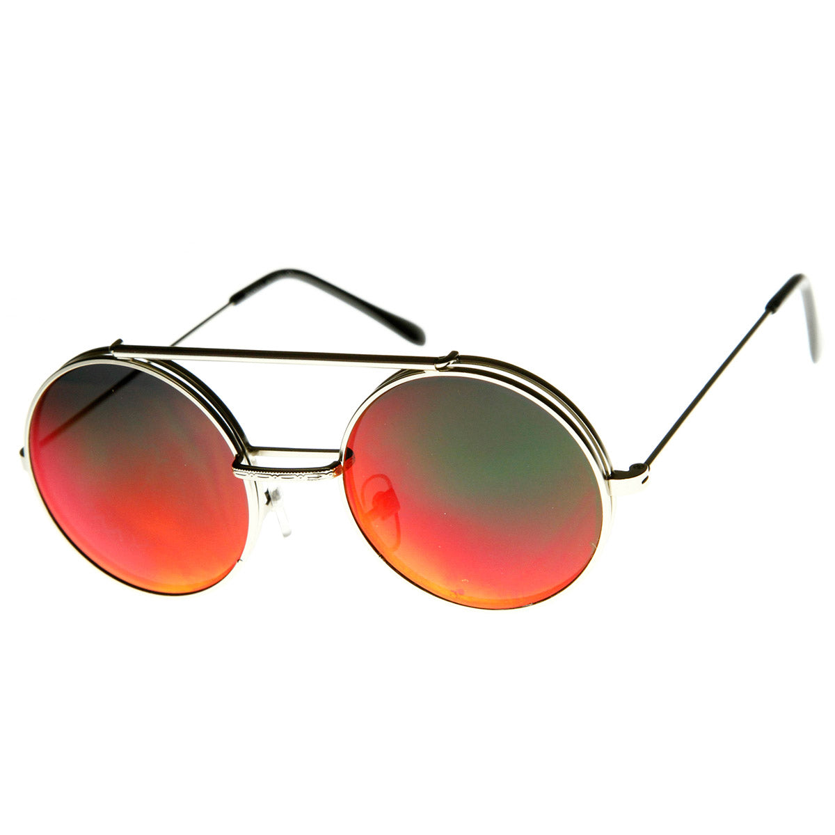 Limited Edition Red Mirror Flip-Up Lens Round Circle Django Sunglasses