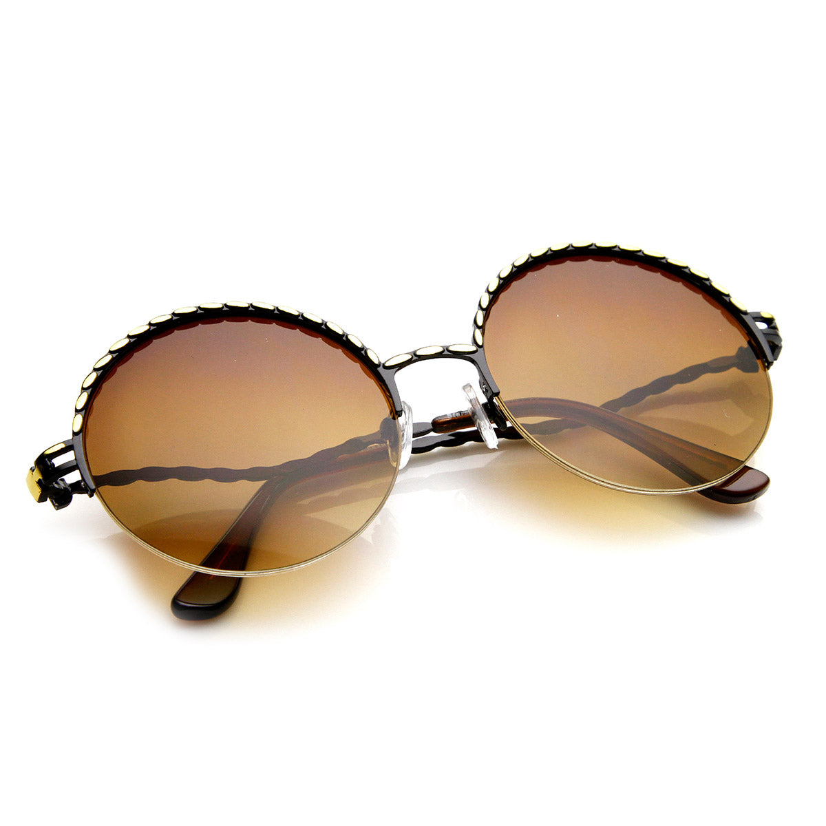 Womens Oversized Semi Rimless Metal Round Sunglasses Sunglassla