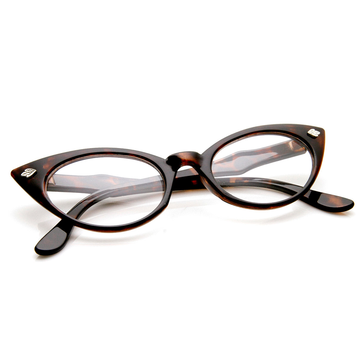 Womens Fashion 60 S Era Leaf Accent Clear Lens Cat Eye Glasses