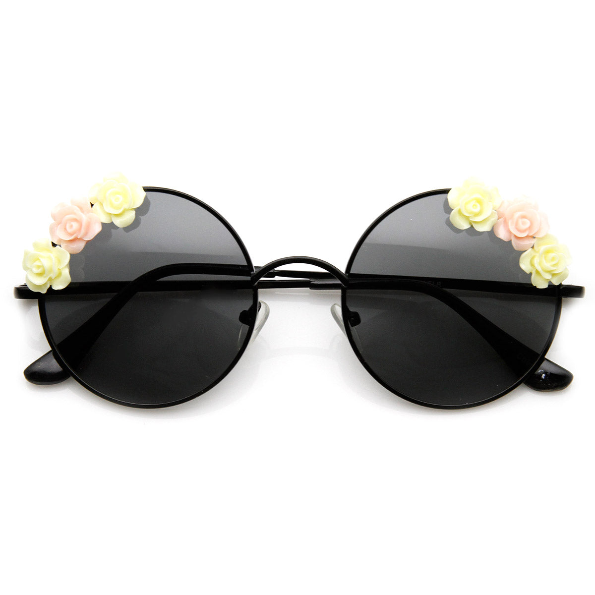 Flower Adorned Hippie Floral Metal Circle Round Sunglasses Sunglass La