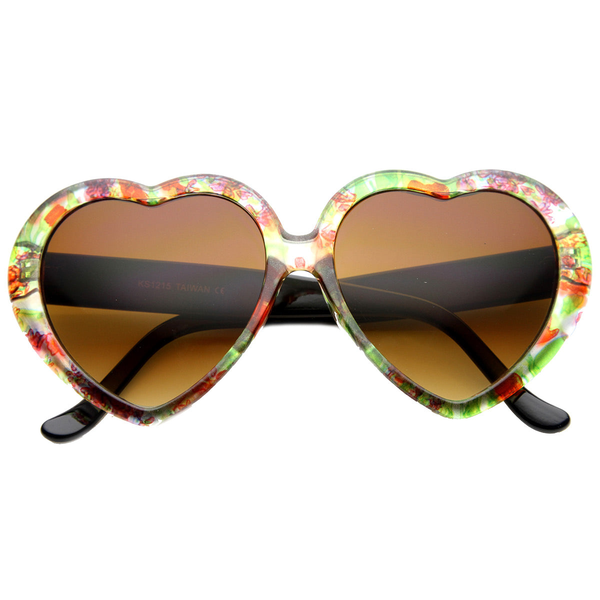 Cute Womens Floral Print Heart Shape Oversize Sunglasses - sunglass.la