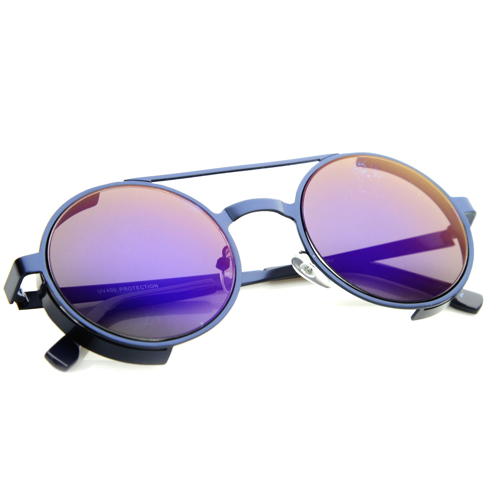 Womens Metal Round Sunglasses With UV400 Protected Mirrored Lens ...