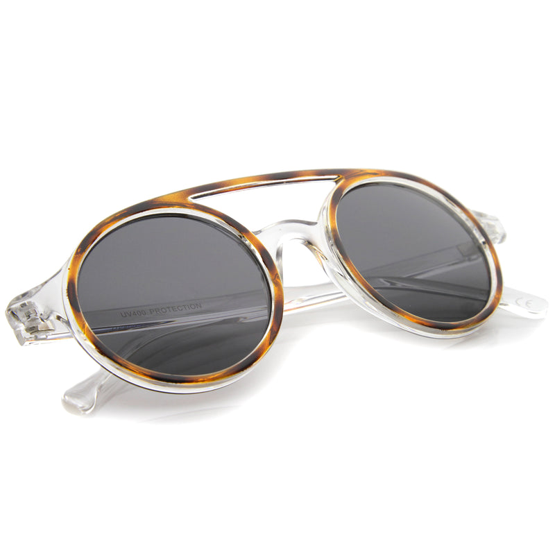 Retro Fashion Dapper Double Bridge Round Lens Aviator Sunglasses 47mm ...