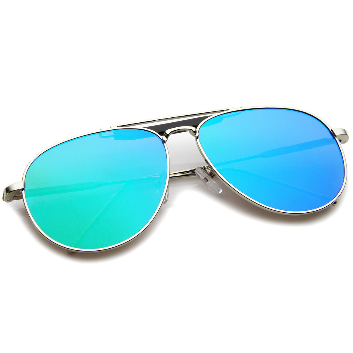 Large Classic Teardrop Crossbar Mirrored Flat Lens Aviator Sunglasses Sunglassla 