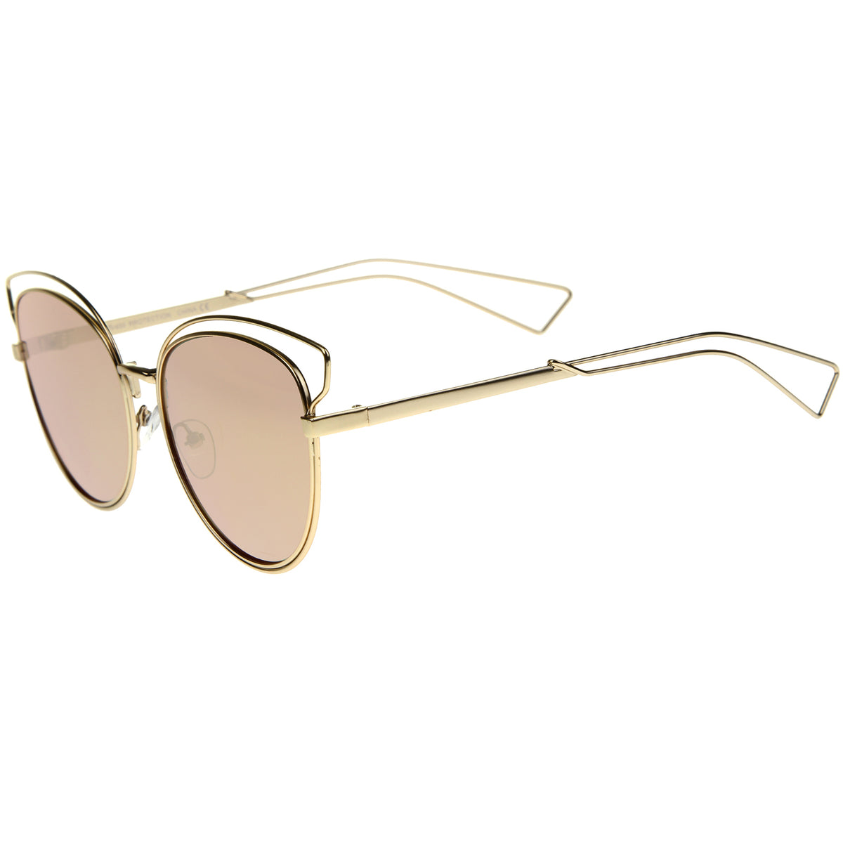 Womens Fashion Open Metal Frame Mirrored Lens Cat Eye Sunglasses 55mm ...