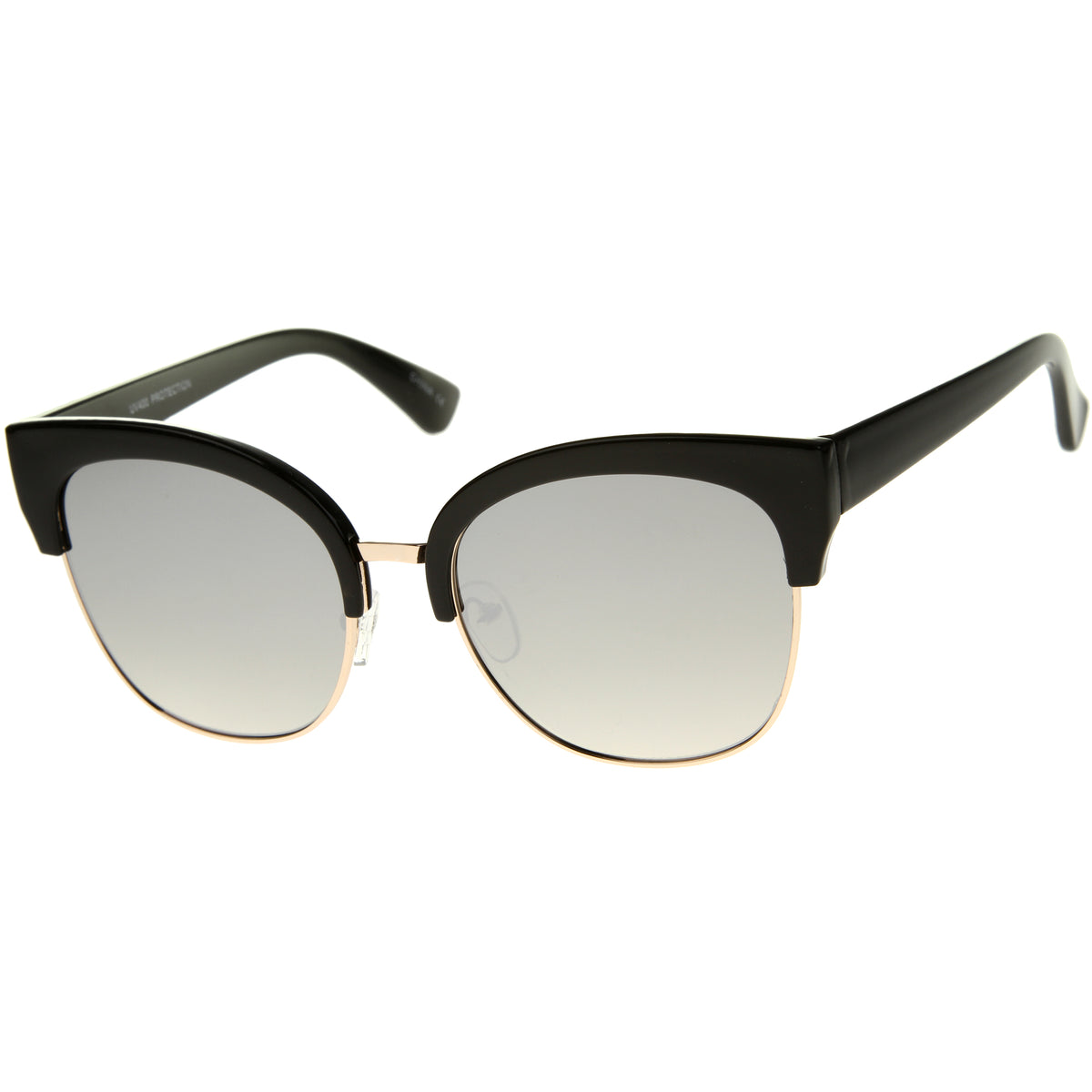 Modern Oversized Half-Frame Color Mirror Flat Lens Cat Eye Sunglasses ...