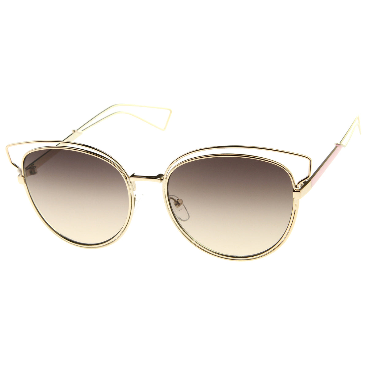 Womens Fashion Open Metal Frame Neutral-Colored Lens Cat Eye Sunglasse ...