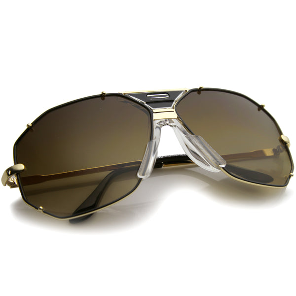 Modern Hexagonal Geometric Studded Metal Frame Aviator Sunglasses 67mm ...