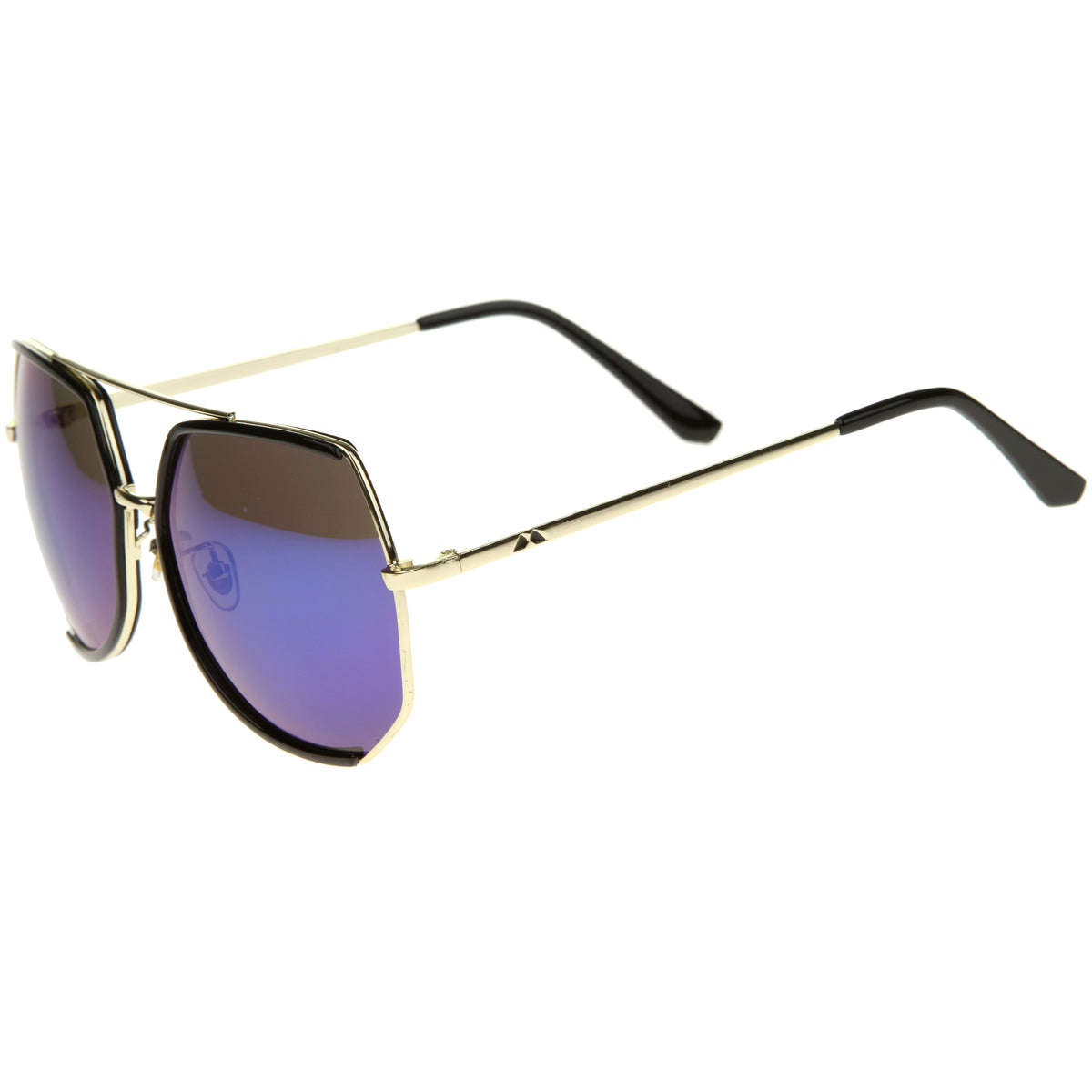 Womens Fashion Gold Metal Crossbar Mirror Lens Oversized Sunglasses 64 Sunglass La