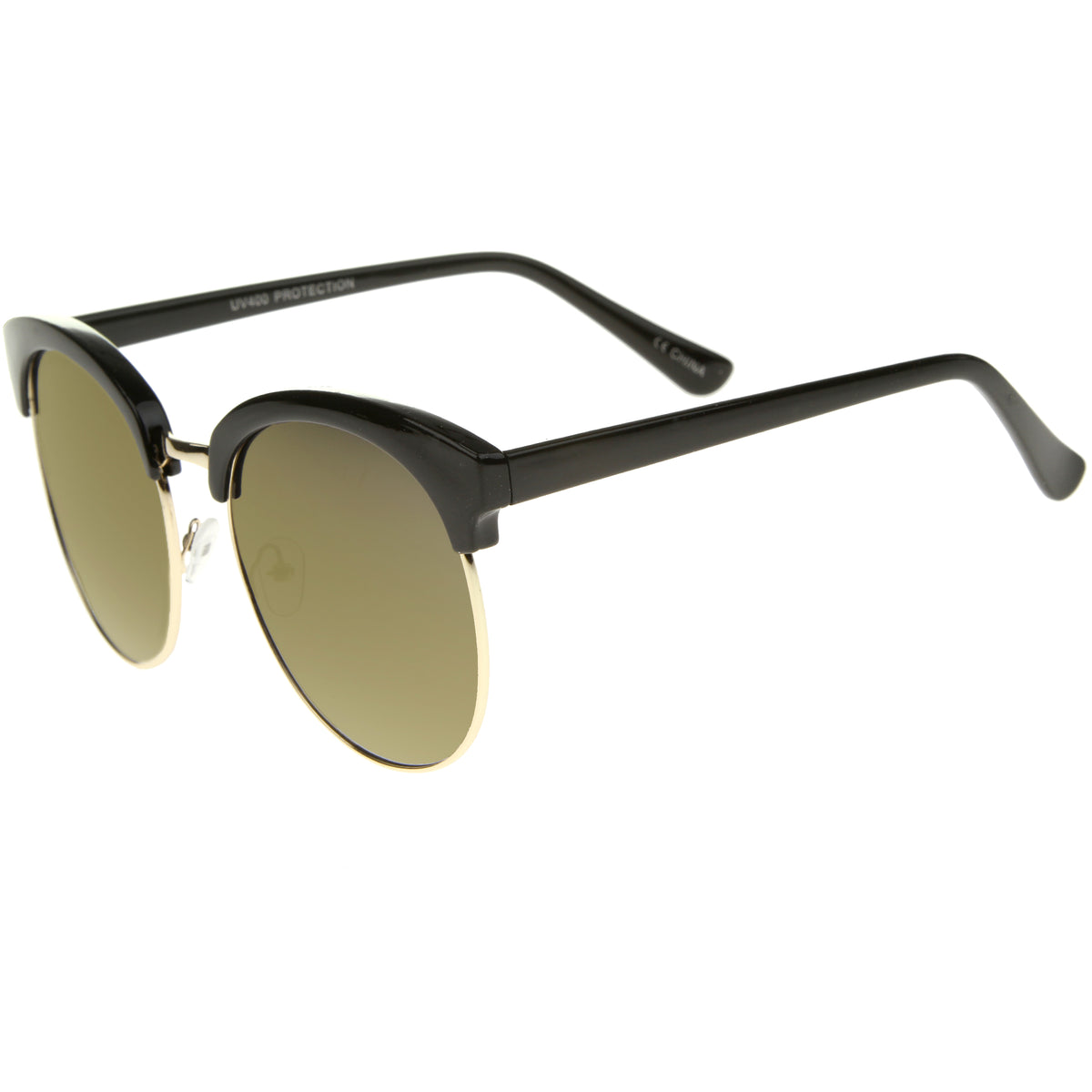 Womens Oversize Half-Frame Mirrored Flat Lens Round Sunglasses 68mm ...