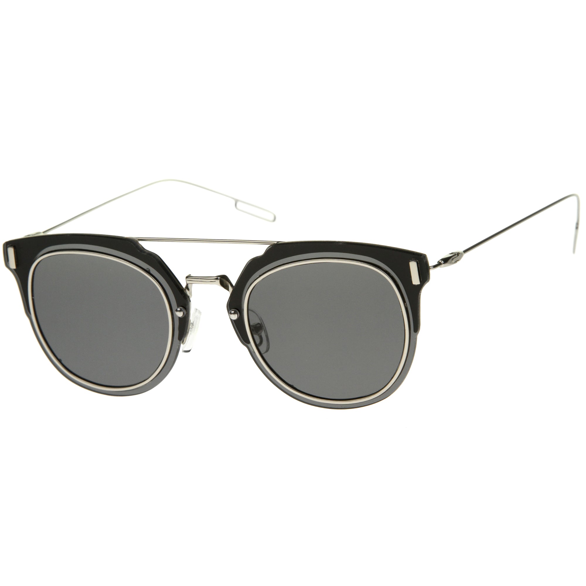 Minimal Ultra Thin Wire Frame Inner Rim Flat Lens Pantos Sunglasses 58 ...