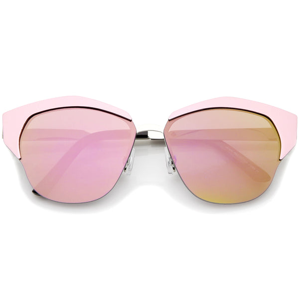 Women's Semi-Rimless Color Mirror Flat Lens Cat Eye Sunglasses 58mm ...