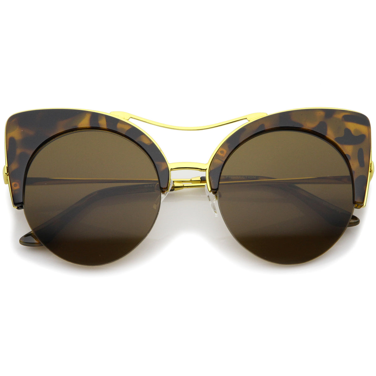 Women's Bold Metal Brow Bar Semi-Rimless Round Cat Eye Sunglasses 52mm ...