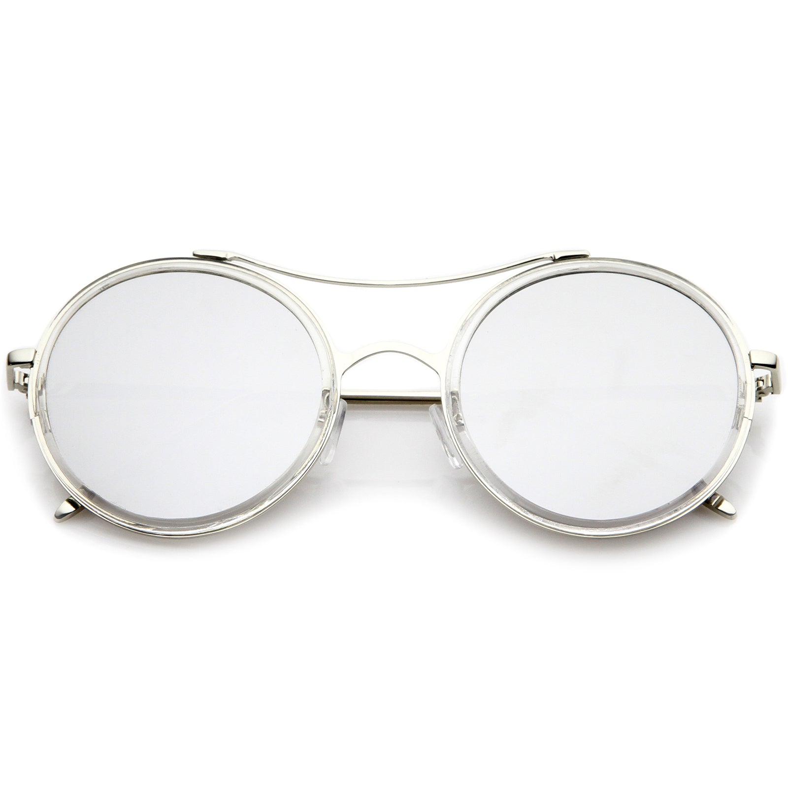 Retro Metal Temples Browbar Colored Mirror Flat Lens Round Sunglasses ...