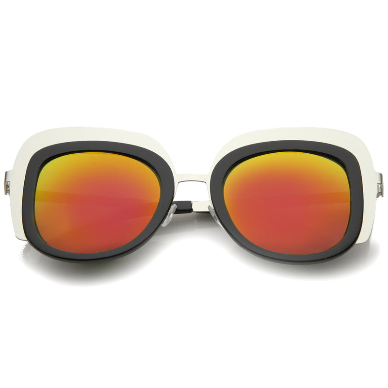 Oversize Metal Frame Border Colored Mirror Lens Square Sunglasses 43mm ...