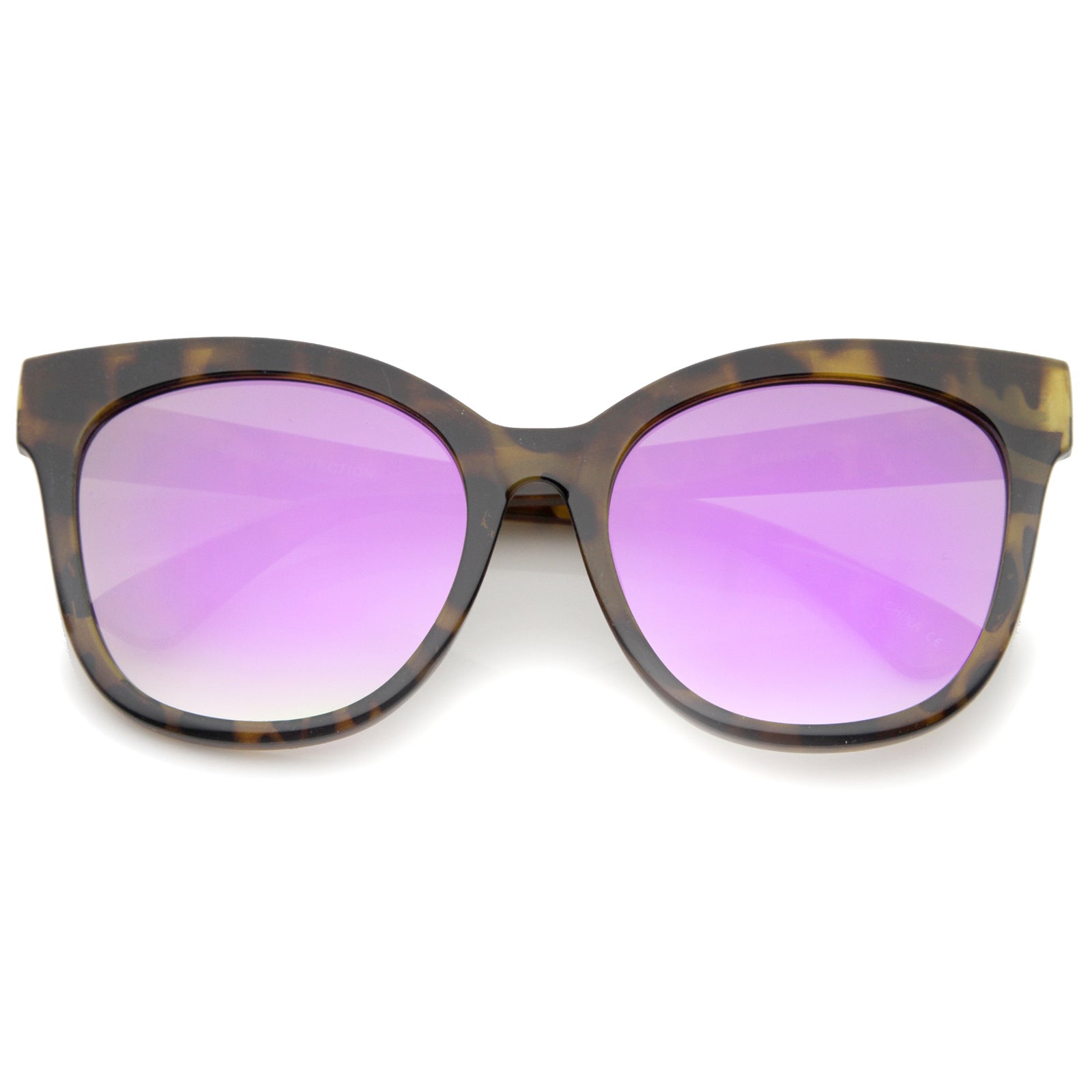 Women's Horn Rimmed Color Mirror Flat Lens Oversize Cat Eye Sunglasses ...