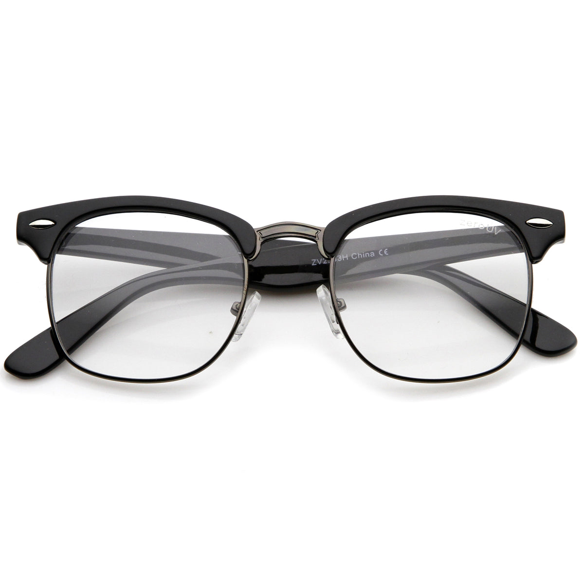 Retro Square Clear Lens Horn Rimmed Half Frame Eyeglasses 50mm