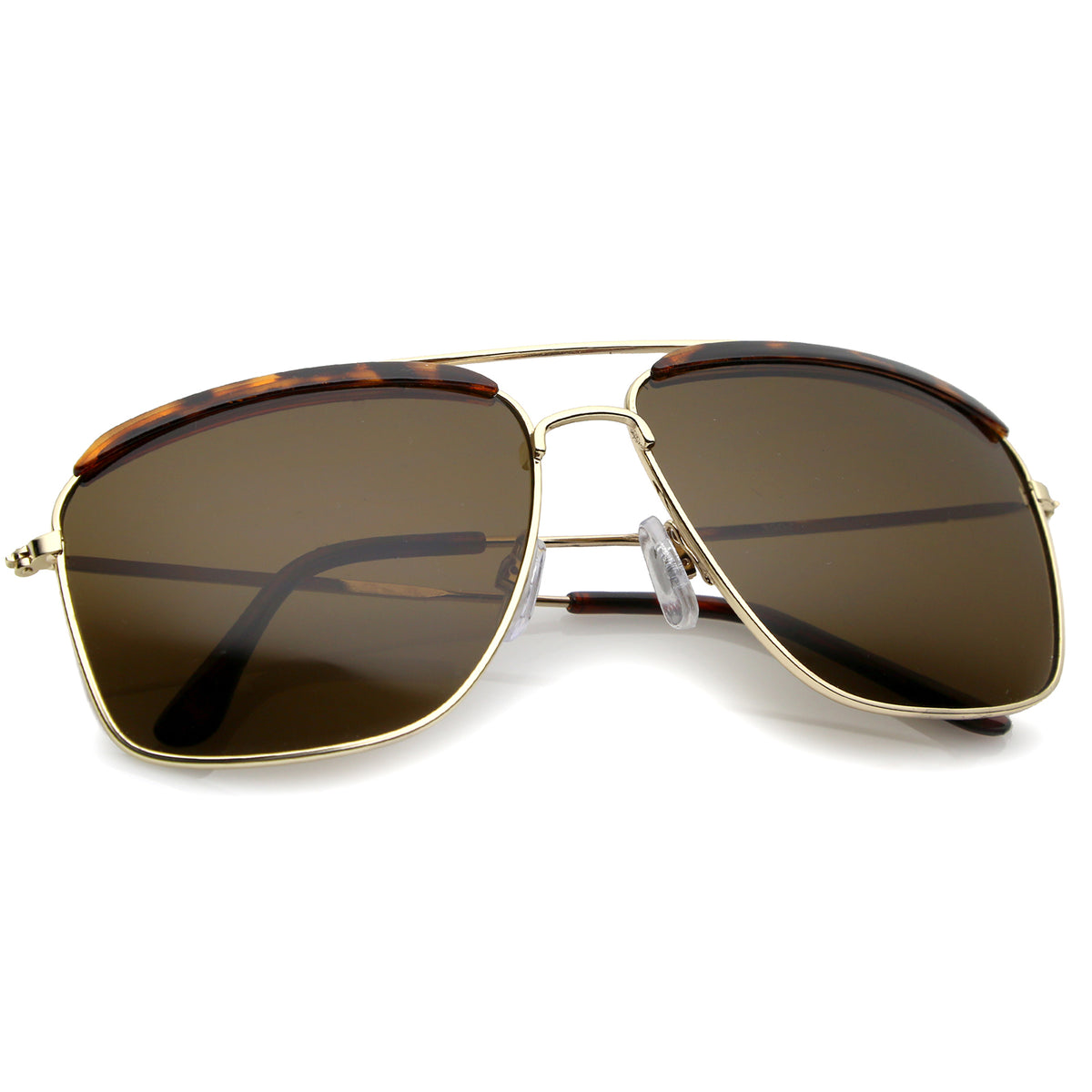 Retro Brow Accent Thin Metal Frame Square Aviator Sunglasses 61mm ...