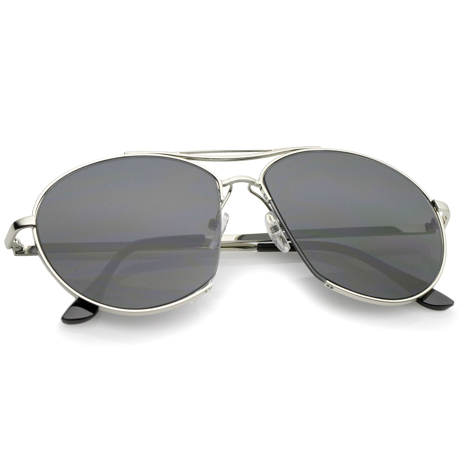 Oversize Semi-Rimless Brow Bar Round Flat Lens Aviator Sunglasses 59mm ...